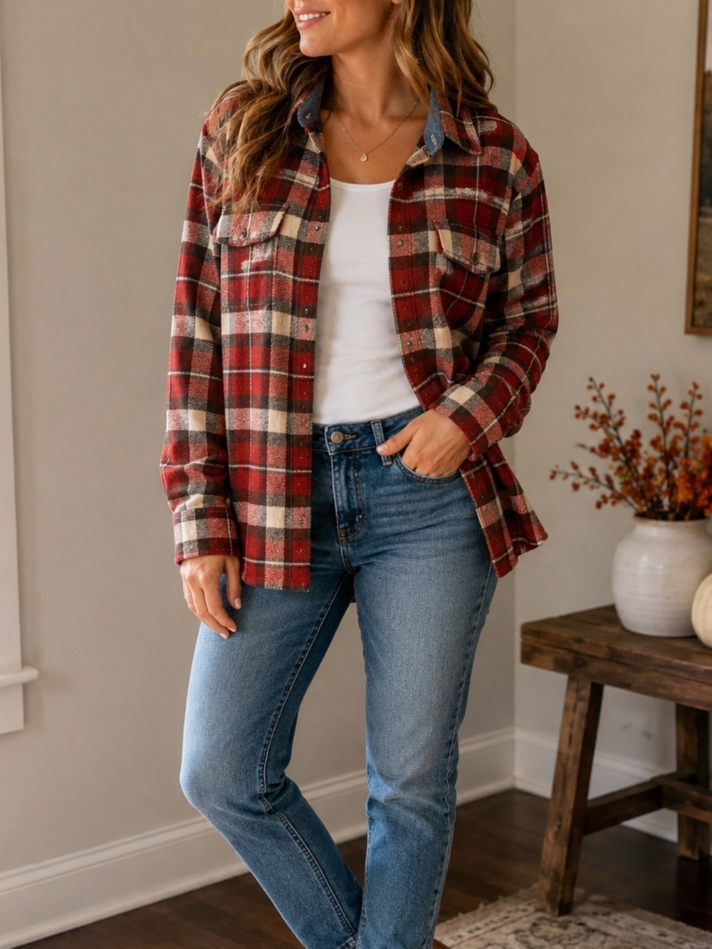 G.H. Bass & Co. Red Plaid 100% Cotton Flannel Shirt